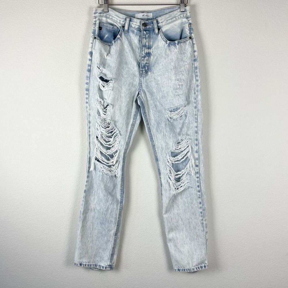 KanCan Distressed Jean Womens 27 Stone Wash Button Fly High Rise Destroyed Torn